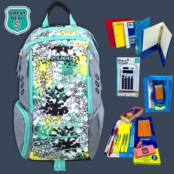 Fuel Performance Large Turquoise Bungee School Backpack. NEW! Bonus Supplies! - Picture 1 of 12